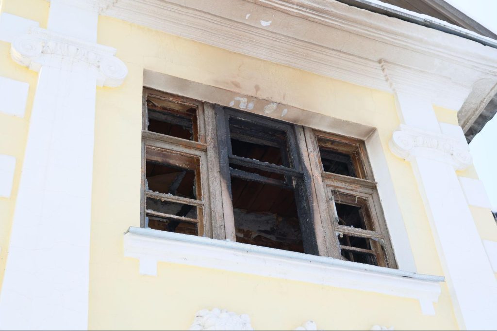 Fire damage to a window.