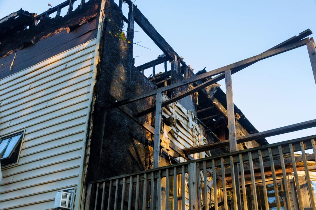 Home affected by fire damage.
