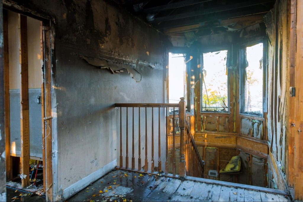 Fire damage to a home from the inside.