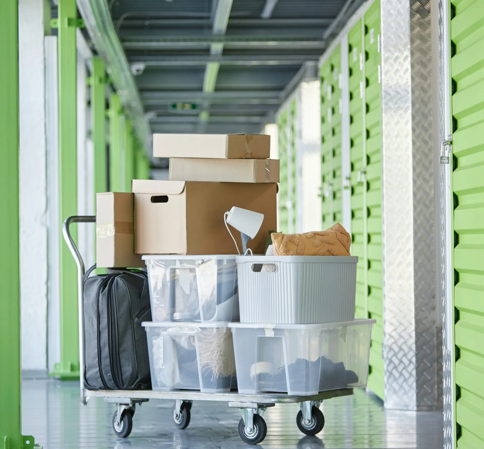 Controlled Temperature Storage for a Seamless Restoration Process - items packed on a dolly for storage.