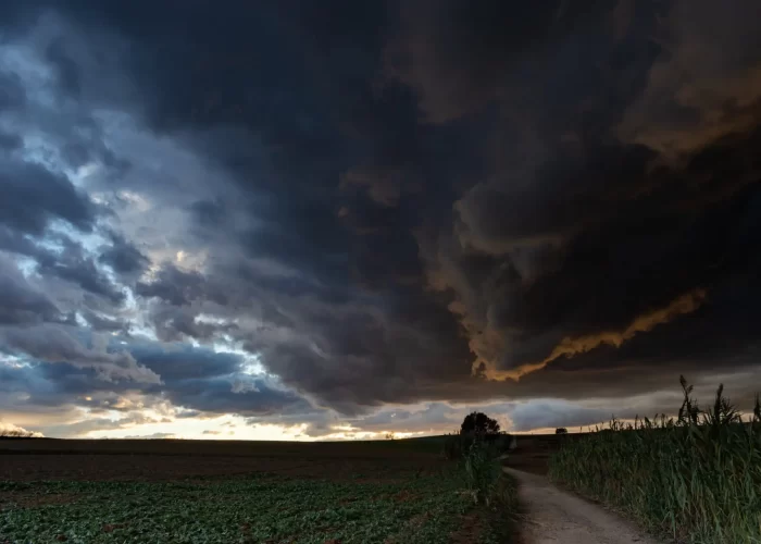 Sunset with threatening looking skies on an autumn afternoon in Gallecs Nature Park